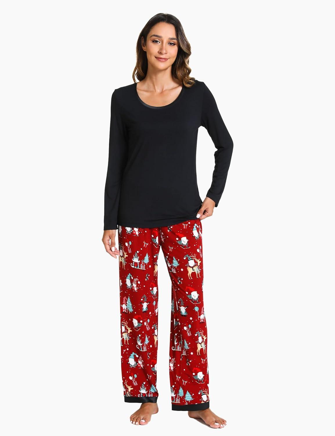 imageGYS Viscose from Bamboo Womens Pajama Sets Super Soft Long Sleeve Sleepwear Comfy Winter Pjs Sets S4XA Round Neck Christmas Red