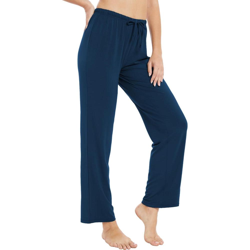 imageGYS Bamboo Viscose Womens Pajama Pants Lightweight Comfy Casual Lounge Yoga Pants Pj Bottoms Sleep Pants with DrawstringInk Blue