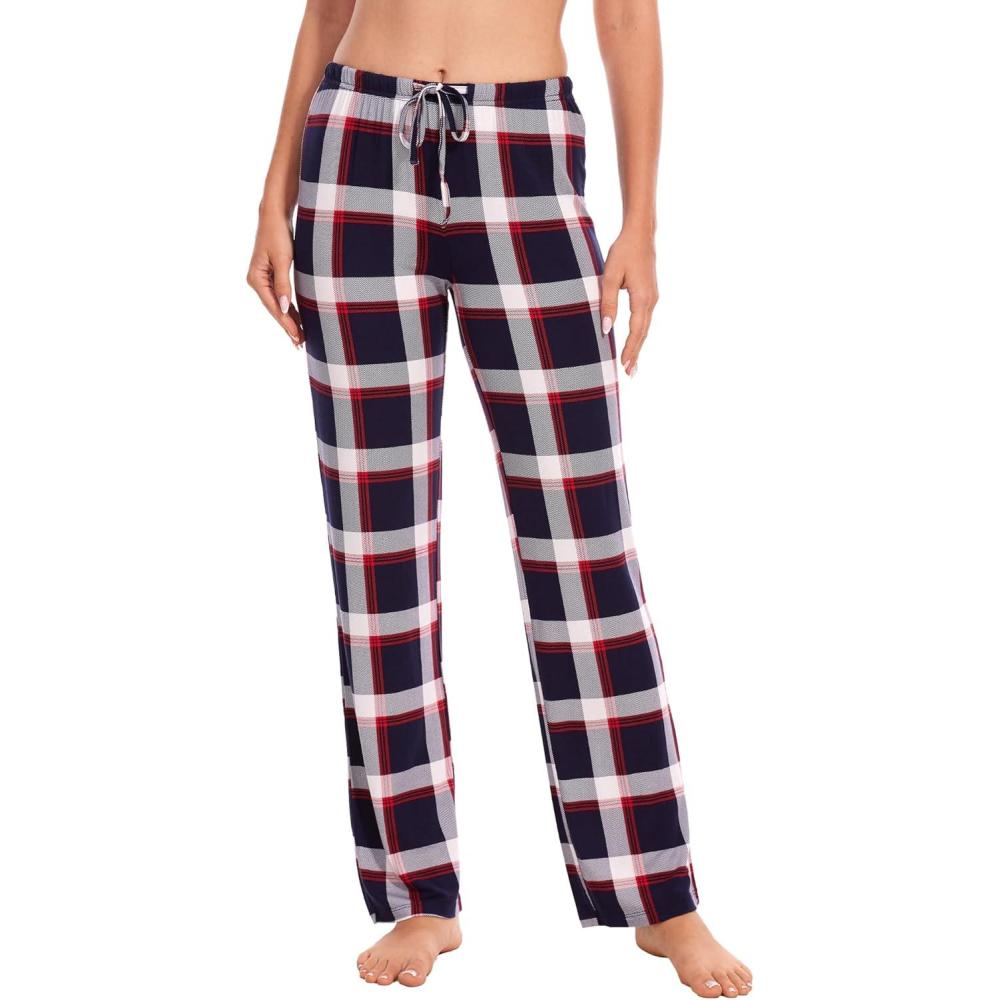 imageGYS Bamboo Viscose Womens Pajama Pants Lightweight Comfy Casual Lounge Yoga Pants Pj Bottoms Sleep Pants with DrawstringNavy Red Plaid