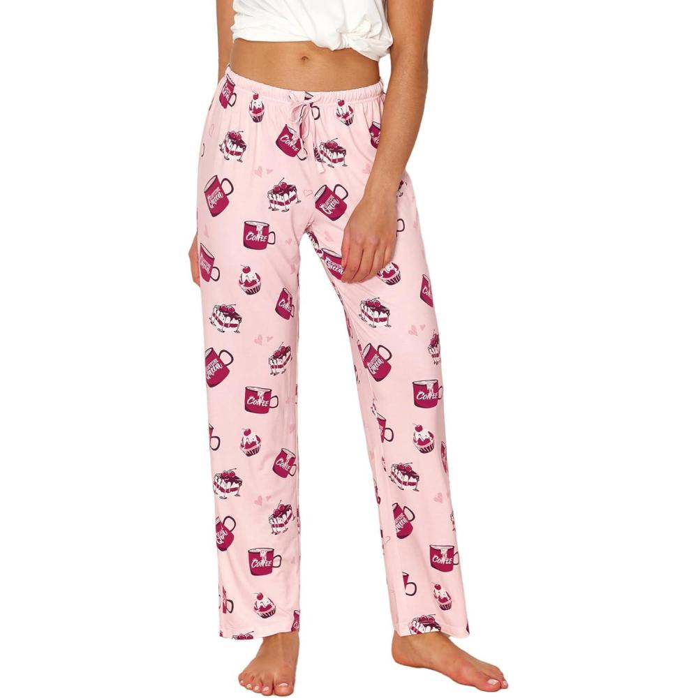 imageGYS Bamboo Viscose Womens Pajama Pants Lightweight Comfy Casual Lounge Yoga Pants Pj Bottoms Sleep Pants with DrawstringPink Coffee Cup