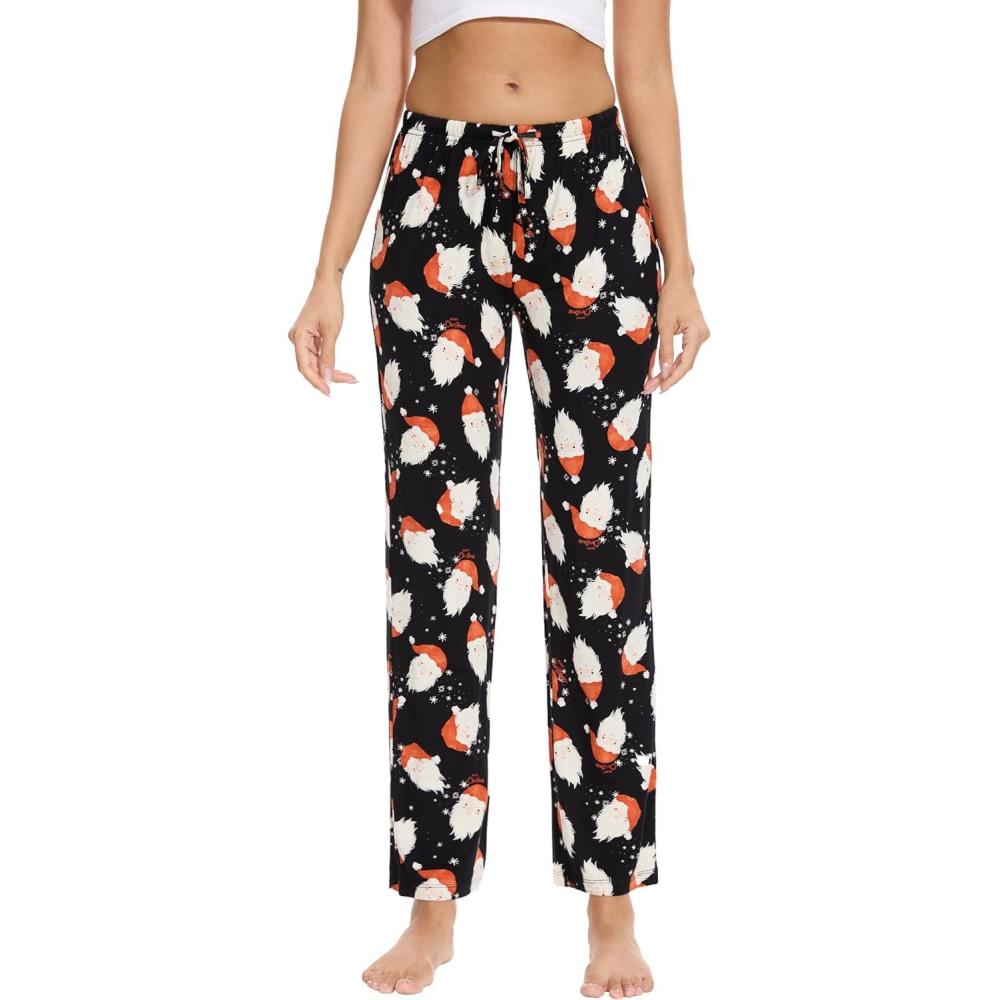 imageGYS Bamboo Viscose Womens Pajama Pants Lightweight Comfy Casual Lounge Yoga Pants Pj Bottoms Sleep Pants with DrawstringSanta Claus Black