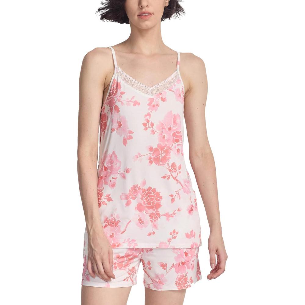 imageGYS Cami Pajama Set for Women Soft Bamboo Viscose Camisole Tops and Shorts SleepwearPeony