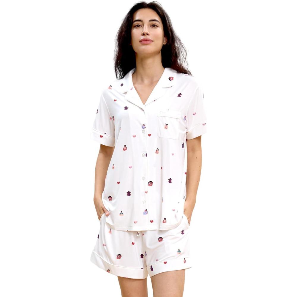 imageGYS Premium Womens Short Sleeve Pajama Set Notch Collar Button Down 2 Piece Sleep Sets Viscose from BambooMothers Embrace