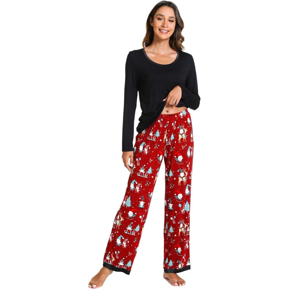 imageGYS Viscose from Bamboo Womens Pajama Sets Super Soft Long Sleeve Sleepwear Comfy Winter Pjs Sets S4XA Round Neck Christmas Red