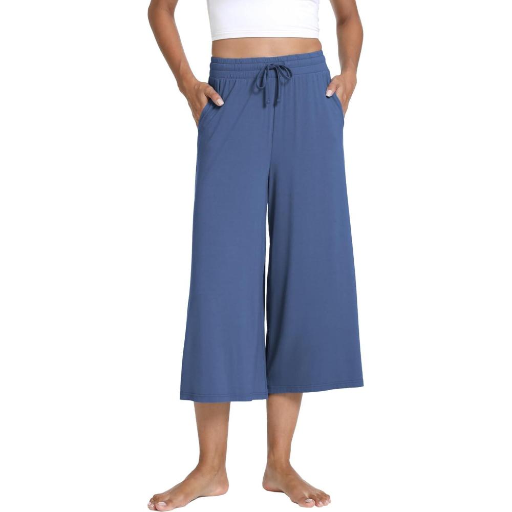 imageLazyCozy Womens BambooDerived Viscose Capri Pajama Pants Casual Wide Leg Lounge Pants Pajama BottomsPrussian Blue