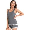 GYS Bamboo Viscose Pajamas for Women, Ultra Soft Summer Tank Top and Shorts Sleepwear Set with Lace Trim(Dark Heather Grey)