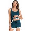 GYS Bamboo Viscose Pajamas for Women, Ultra Soft Summer Tank Top and Shorts Sleepwear Set with Lace Trim(Peacock Blue)