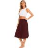GYS Bamboo Viscose Skirts for Women Knee Length Flowy Ruched High Waist Knit A-Line Casual Summer Skirt with Pockets(Ficus Red)