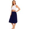 GYS Bamboo Viscose Skirts for Women Knee Length Flowy Ruched High Waist Knit A-Line Casual Summer Skirt with Pockets(Navy)