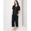 GYS Premium Womens Pajama Set Bamboo Viscose 2 Piece Short Sleeve Sleepwear(Black)