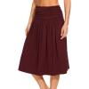 GYS Bamboo Viscose Skirts for Women Knee Length Flowy Ruched High Waist Knit A-Line Casual Summer Skirt with Pockets(Ficus Red)