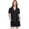 GYS Premium Women’s Short Sleeve Pajama Set Notch Collar Button Down 2 Piece Sleep Sets, Viscose from Bamboo(Black)