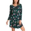 GYS Womens Bamboo Viscose Long Sleeve Nightgown Super Soft Lightweight Night Shirts for Sleeping(Crewneck/Christmas Green)