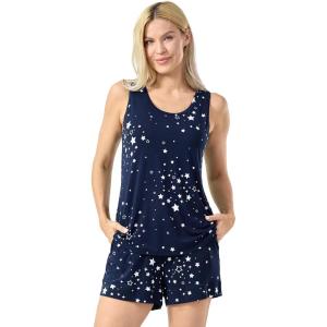 GYS Bamboo Viscose Pajamas for Women, Ultra Soft Summer Tank Top and Shorts Sleepwear Set with Lace Trim(D- Blue Stars)