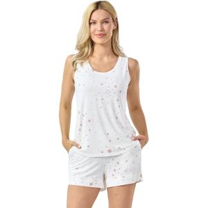 GYS Bamboo Viscose Pajamas for Women, Ultra Soft Summer Tank Top and Shorts Sleepwear Set with Lace Trim(D- White Stars)