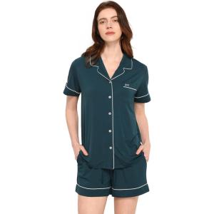 GYS Premium Women’s Short Sleeve Pajama Set Notch Collar Button Down 2 Piece Sleep Sets, Viscose from Bamboo(Ink Blue)