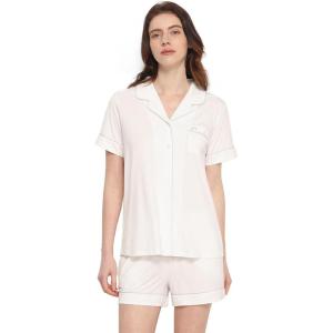 GYS Premium Women’s Short Sleeve Pajama Set Notch Collar Button Down 2 Piece Sleep Sets, Viscose from Bamboo(White)