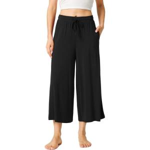 LazyCozy Women’s Bamboo-Derived Viscose Capri Pajama Pants, Casual Wide Leg Lounge Pants Pajama Bottoms(Black)