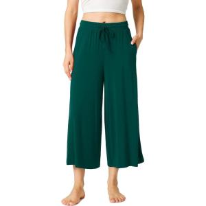 LazyCozy Women’s Bamboo-Derived Viscose Capri Pajama Pants, Casual Wide Leg Lounge Pants Pajama Bottoms(Black Green)