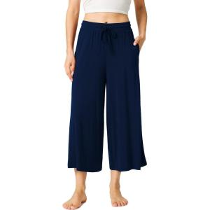 LazyCozy Women’s Bamboo-Derived Viscose Capri Pajama Pants, Casual Wide Leg Lounge Pants Pajama Bottoms(Navy)