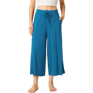 LazyCozy Women’s Bamboo-Derived Viscose Capri Pajama Pants, Casual Wide Leg Lounge Pants Pajama Bottoms(Teal Blue)