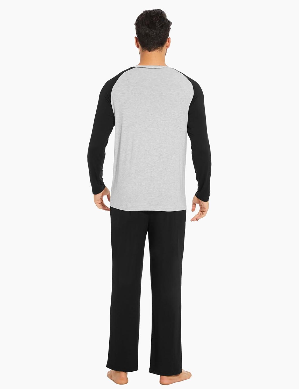 imageGYS Bamboo Viscose Mens Pajama Sets Long Sleeve 2 Piece Lounge Set with PocketsBlack