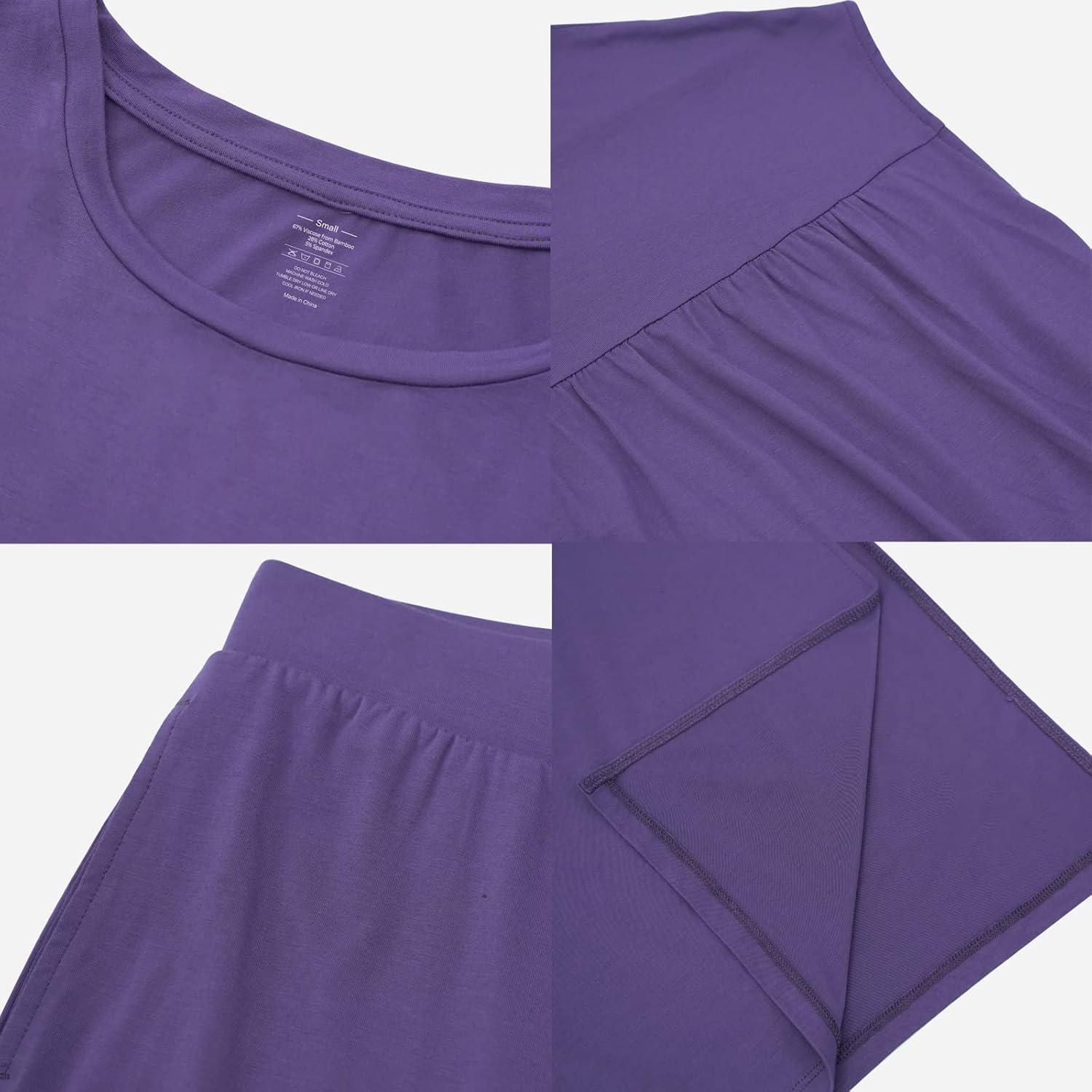 imageGYS Bamboo Viscose Pajamas for Women Set 2 Piece Soft Capri Pants Cap Sleeve Top Lounge Set Comfy Loungewear Sleepwear PJsAir Purple