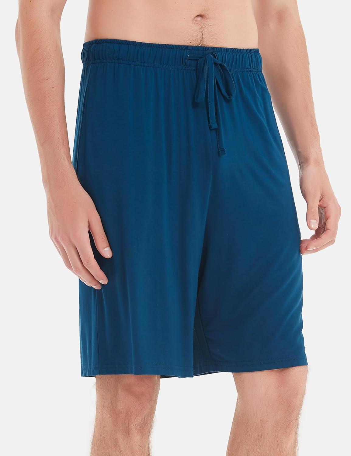 imageGYS Mens Bamboo Viscose Shorts Soft Pajama Shorts with Pockets MoistureWicking Casual Shorts Loungewear Sleep BottomsInk Blue