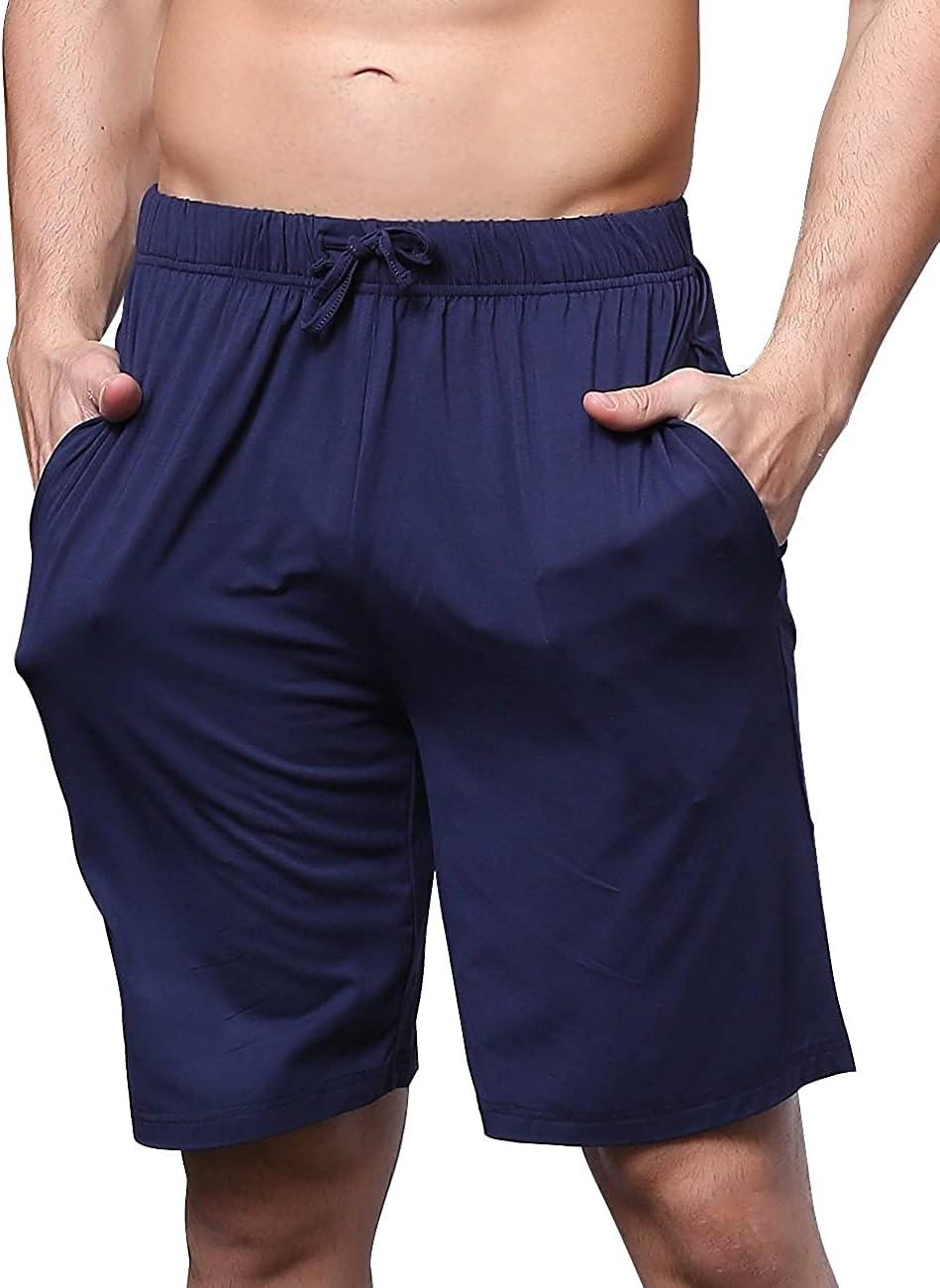 imageGYS Mens Bamboo Viscose Shorts Soft Pajama Shorts with Pockets MoistureWicking Casual Shorts Loungewear Sleep BottomsNavy