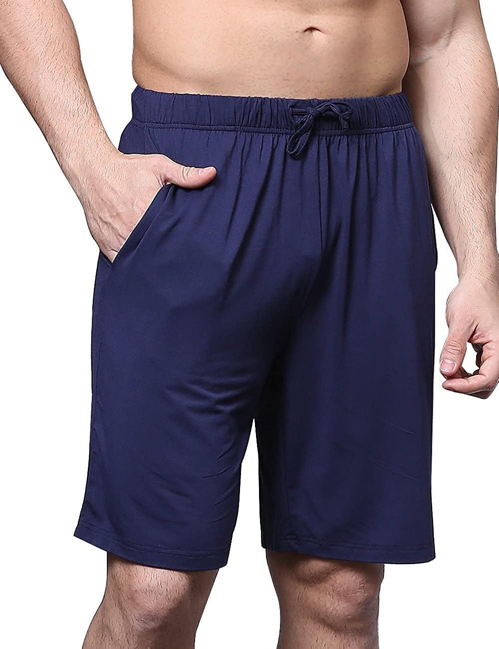 imageGYS Mens Bamboo Viscose Shorts Soft Pajama Shorts with Pockets MoistureWicking Casual Shorts Loungewear Sleep BottomsNavy