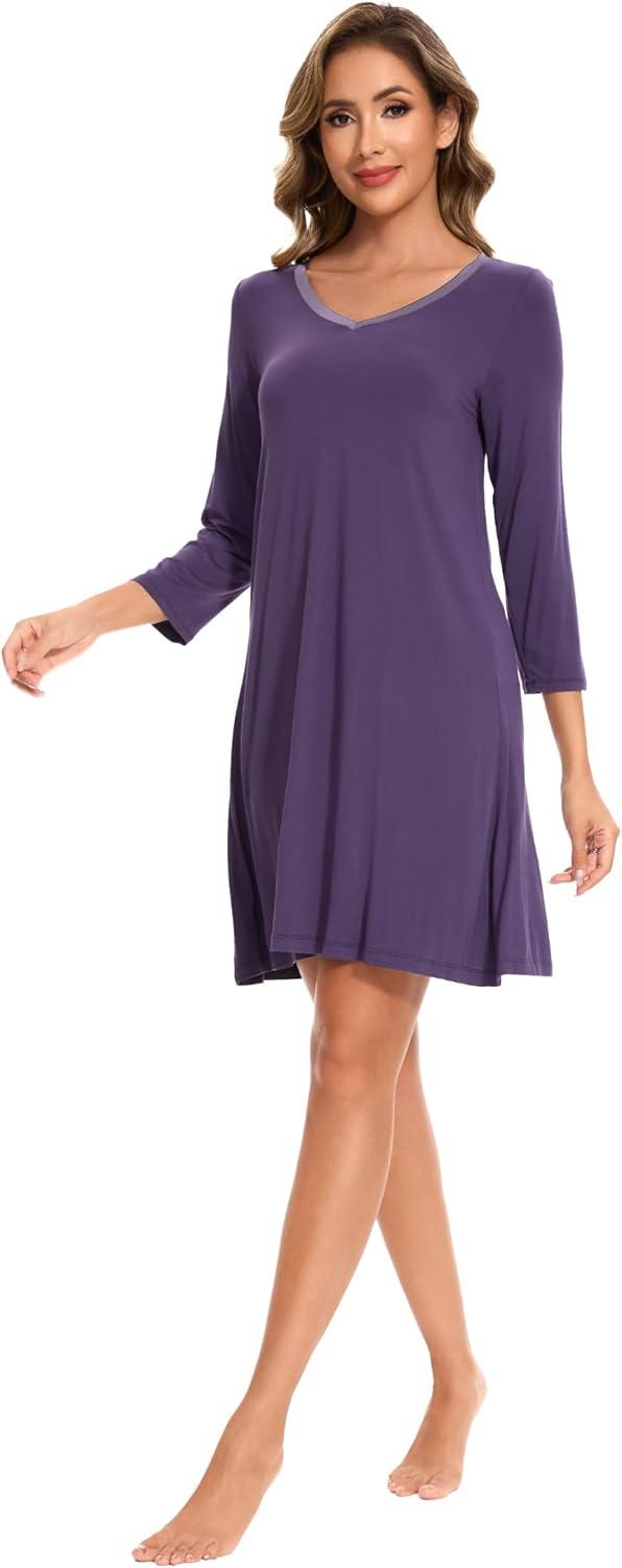 imageGYS Womens Bamboo Viscose Nightgown Super Soft Lightweight Night Shirts for SleepingAir Purple