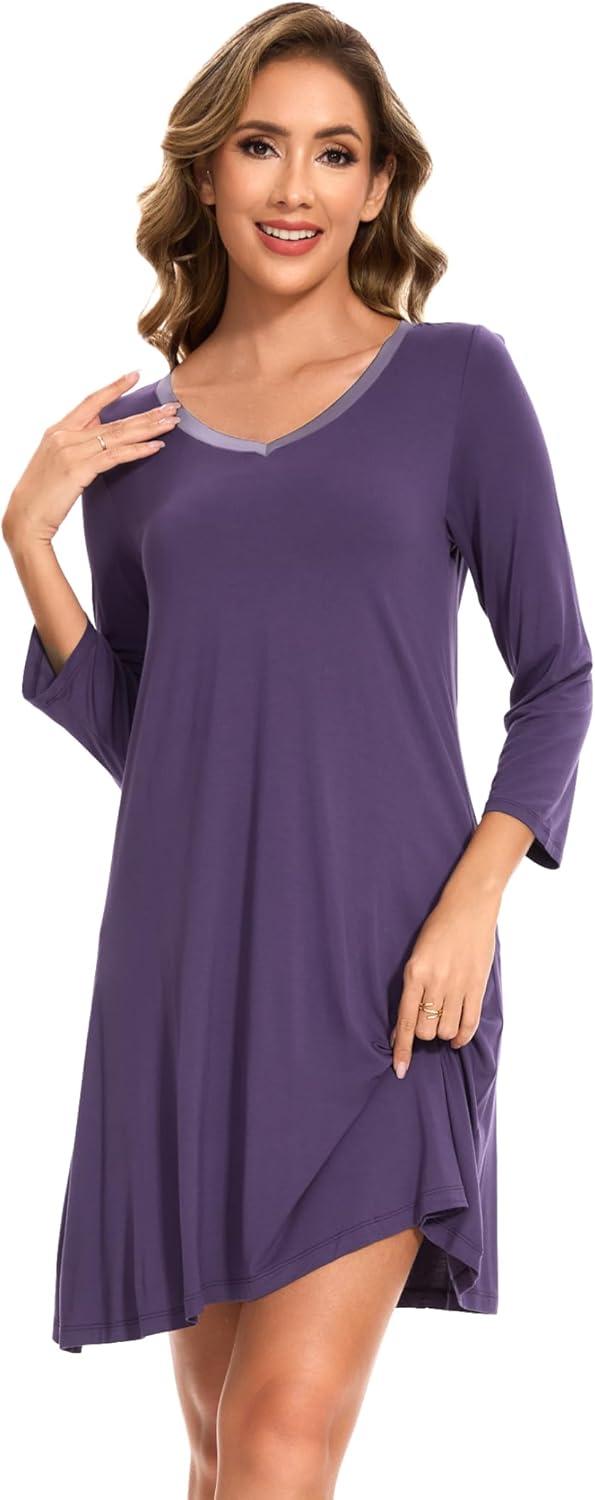 imageGYS Womens Bamboo Viscose Nightgown Super Soft Lightweight Night Shirts for SleepingAir Purple
