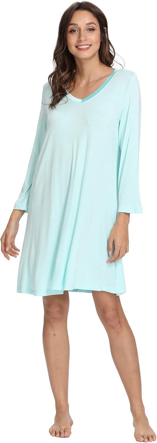 imageGYS Womens Bamboo Viscose Nightgown Super Soft Lightweight Night Shirts for SleepingAqua Green