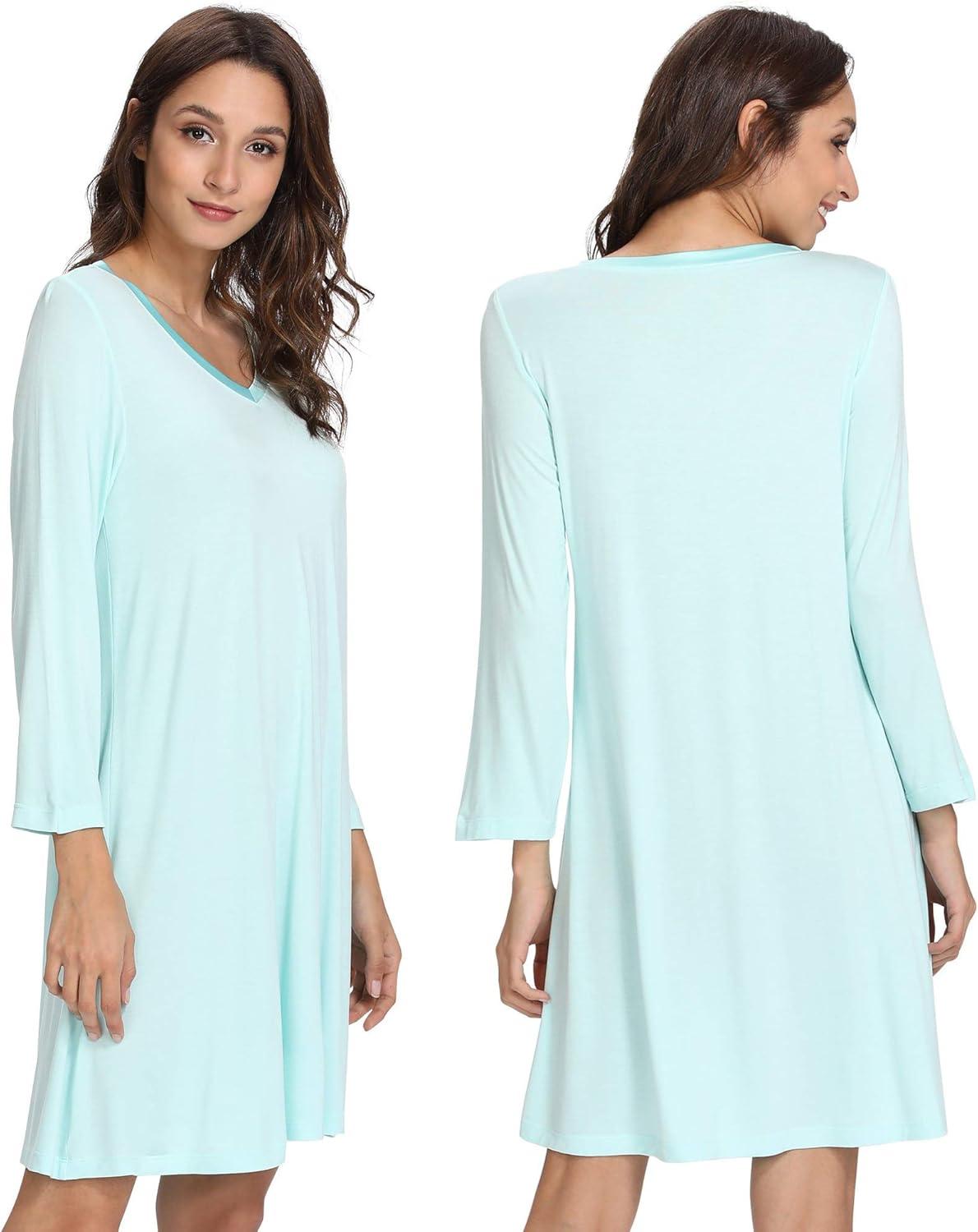 imageGYS Womens Bamboo Viscose Nightgown Super Soft Lightweight Night Shirts for SleepingAqua Green