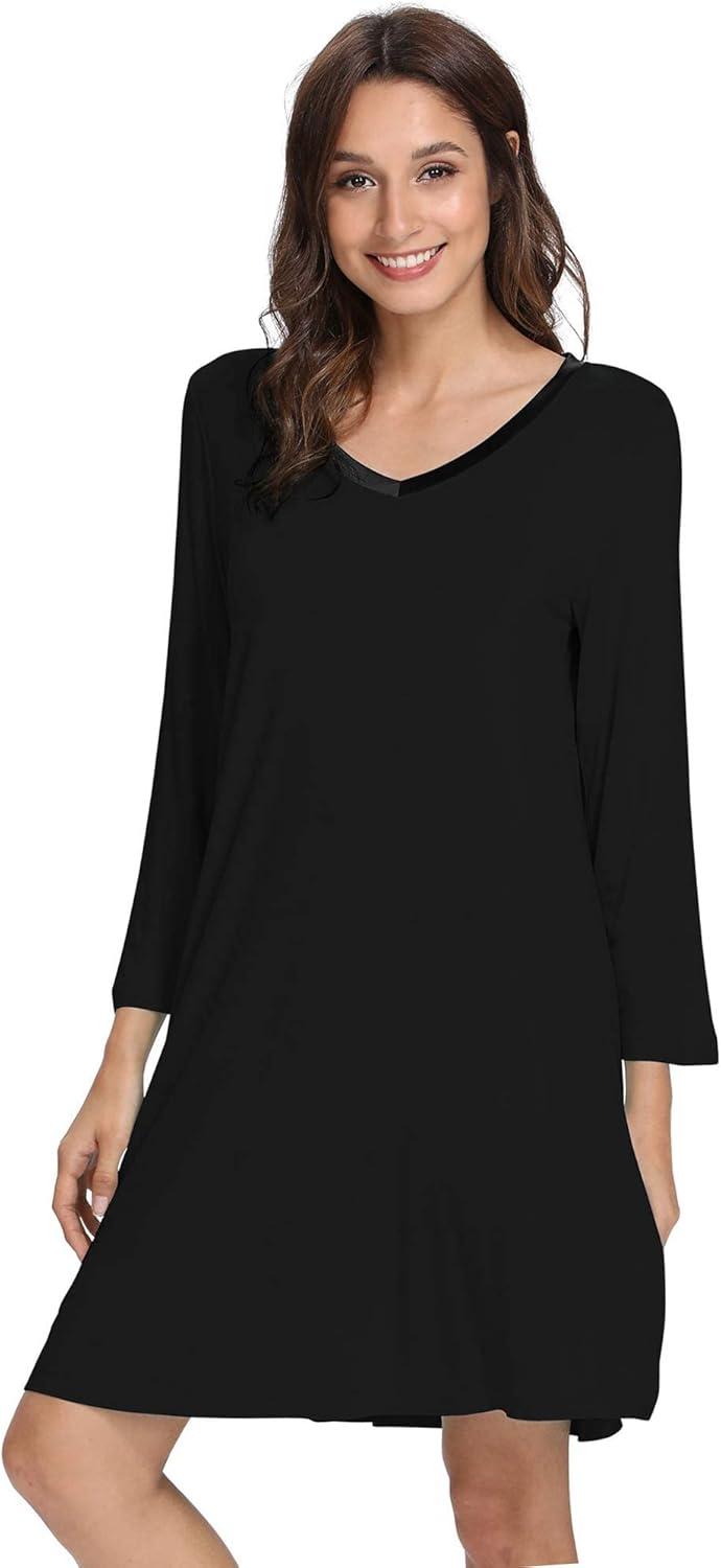 imageGYS Womens Bamboo Viscose Nightgown Super Soft Lightweight Night Shirts for SleepingBlack
