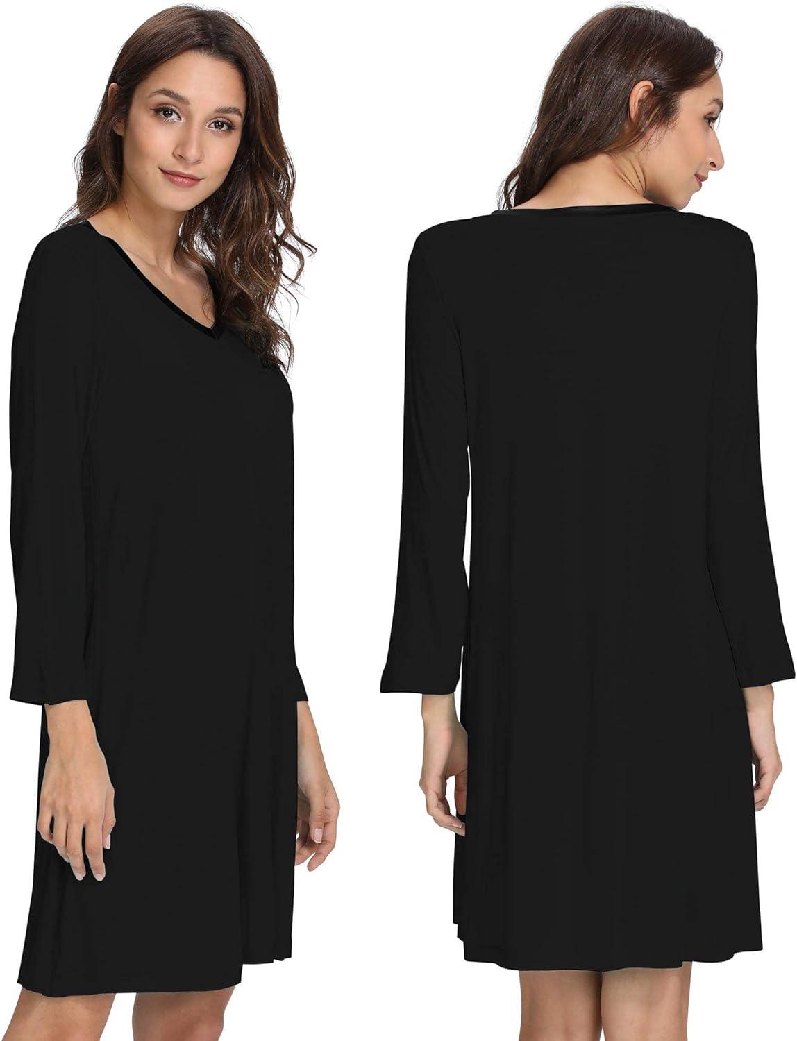 imageGYS Womens Bamboo Viscose Nightgown Super Soft Lightweight Night Shirts for SleepingBlack