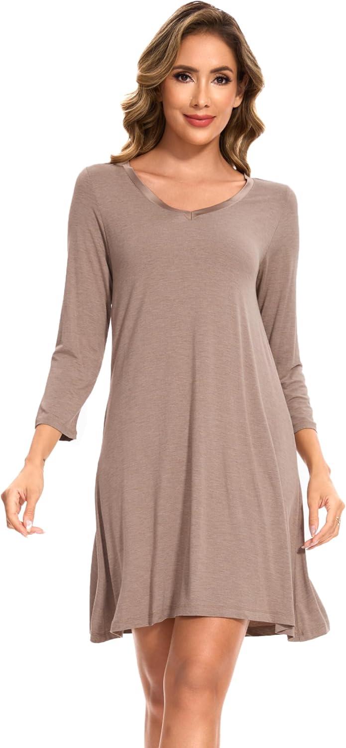 imageGYS Womens Bamboo Viscose Nightgown Super Soft Lightweight Night Shirts for SleepingCamel