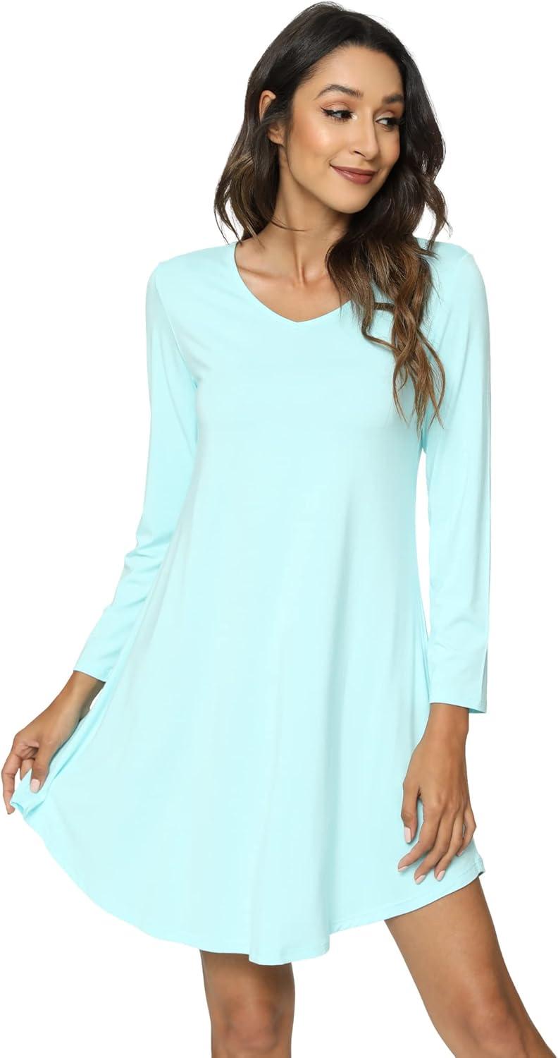 imageGYS Womens Bamboo Viscose Nightgown Super Soft Lightweight Night Shirts for SleepingCrewneck Aqua