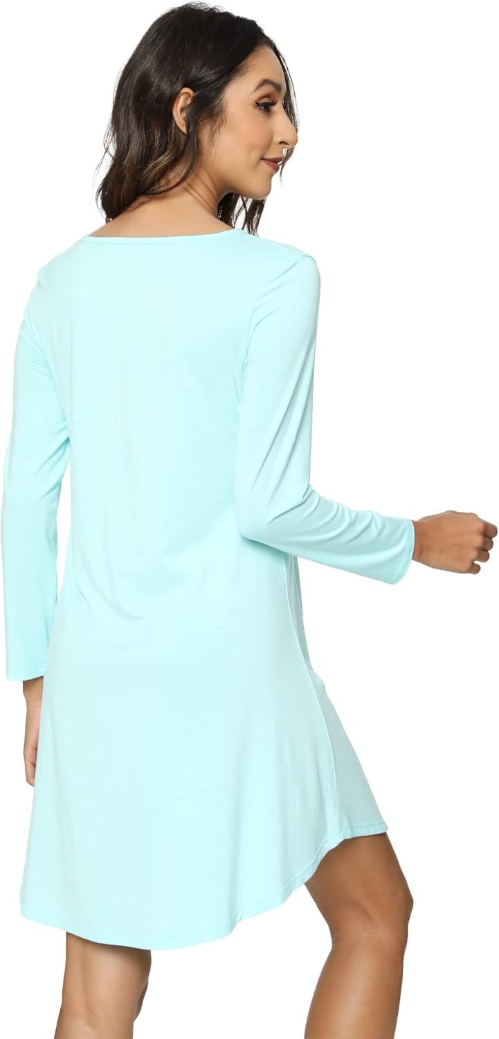 imageGYS Womens Bamboo Viscose Nightgown Super Soft Lightweight Night Shirts for SleepingCrewneck Aqua