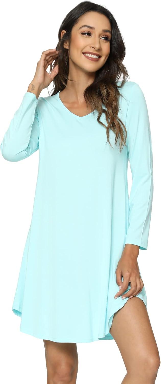 imageGYS Womens Bamboo Viscose Nightgown Super Soft Lightweight Night Shirts for SleepingCrewneck Aqua