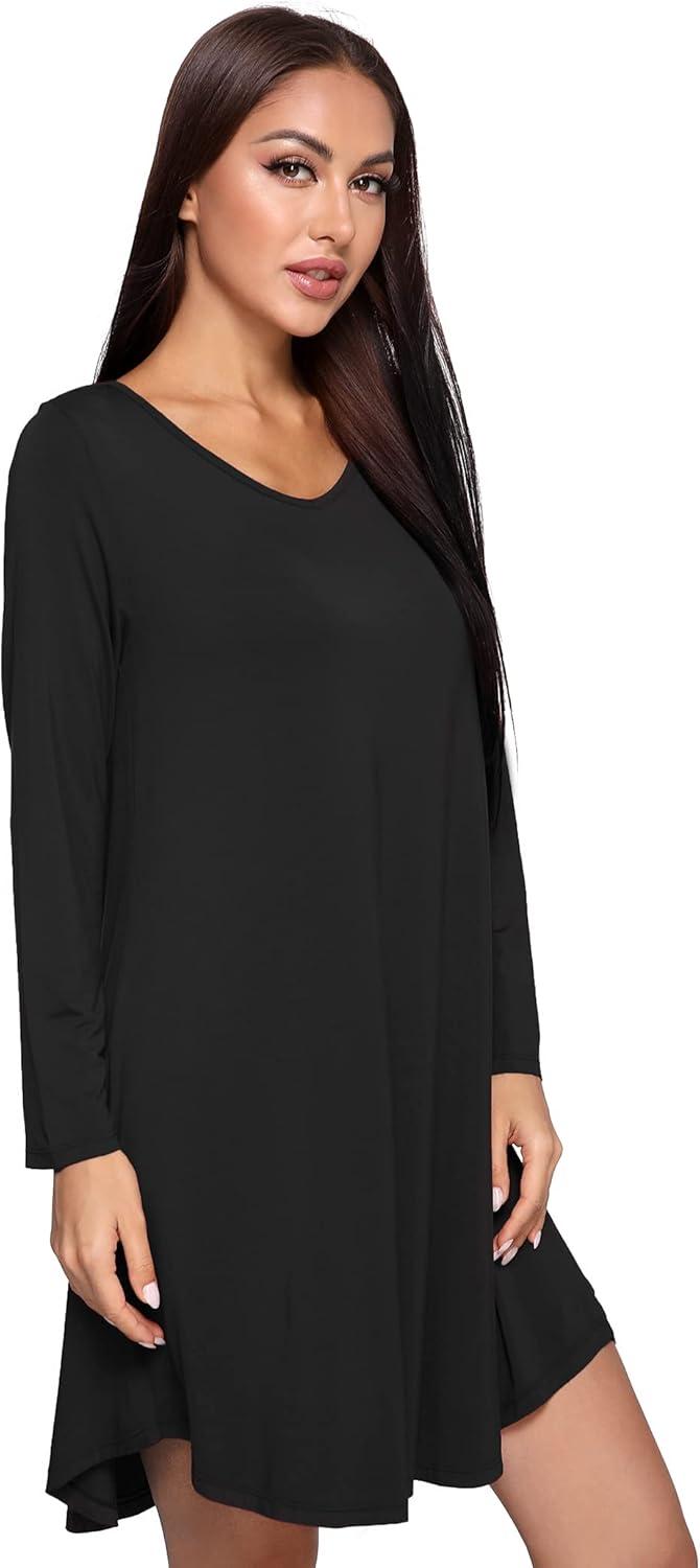 imageGYS Womens Bamboo Viscose Nightgown Super Soft Lightweight Night Shirts for SleepingCrewneck Black