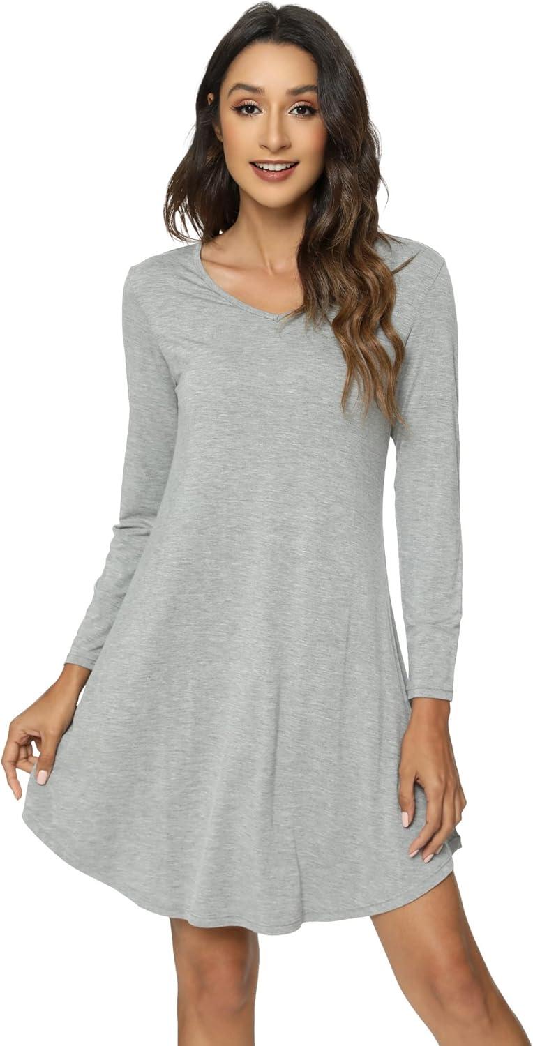 imageGYS Womens Bamboo Viscose Nightgown Super Soft Lightweight Night Shirts for SleepingCrewneck Heather Grey