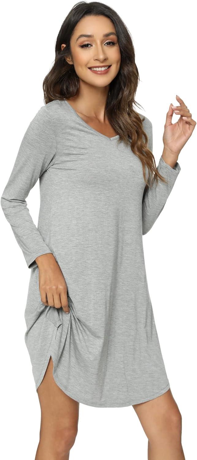 imageGYS Womens Bamboo Viscose Nightgown Super Soft Lightweight Night Shirts for SleepingCrewneck Heather Grey