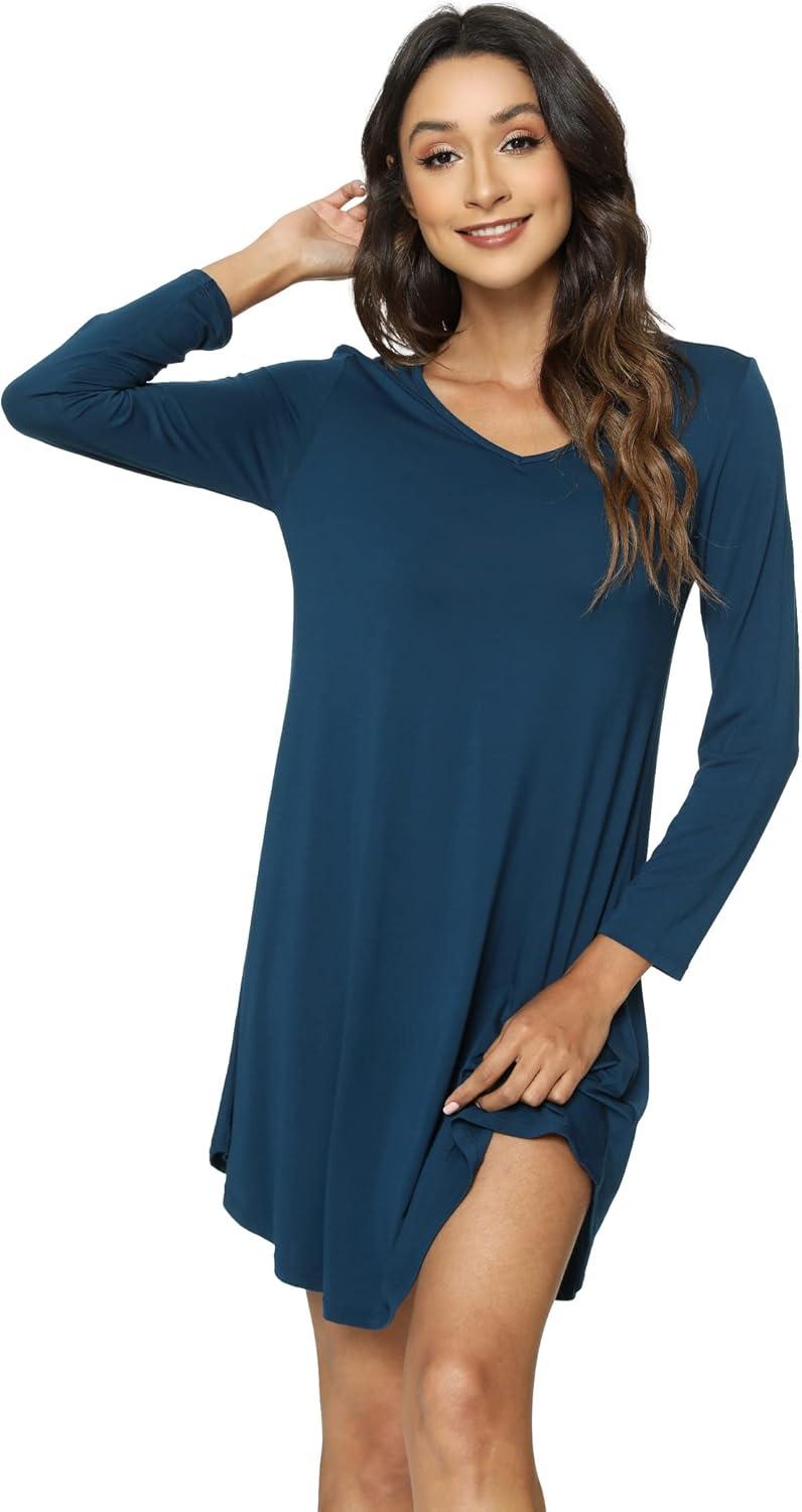 imageGYS Womens Bamboo Viscose Nightgown Super Soft Lightweight Night Shirts for SleepingCrewneck Ink Blue