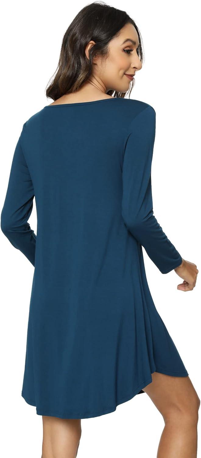 imageGYS Womens Bamboo Viscose Nightgown Super Soft Lightweight Night Shirts for SleepingCrewneck Ink Blue