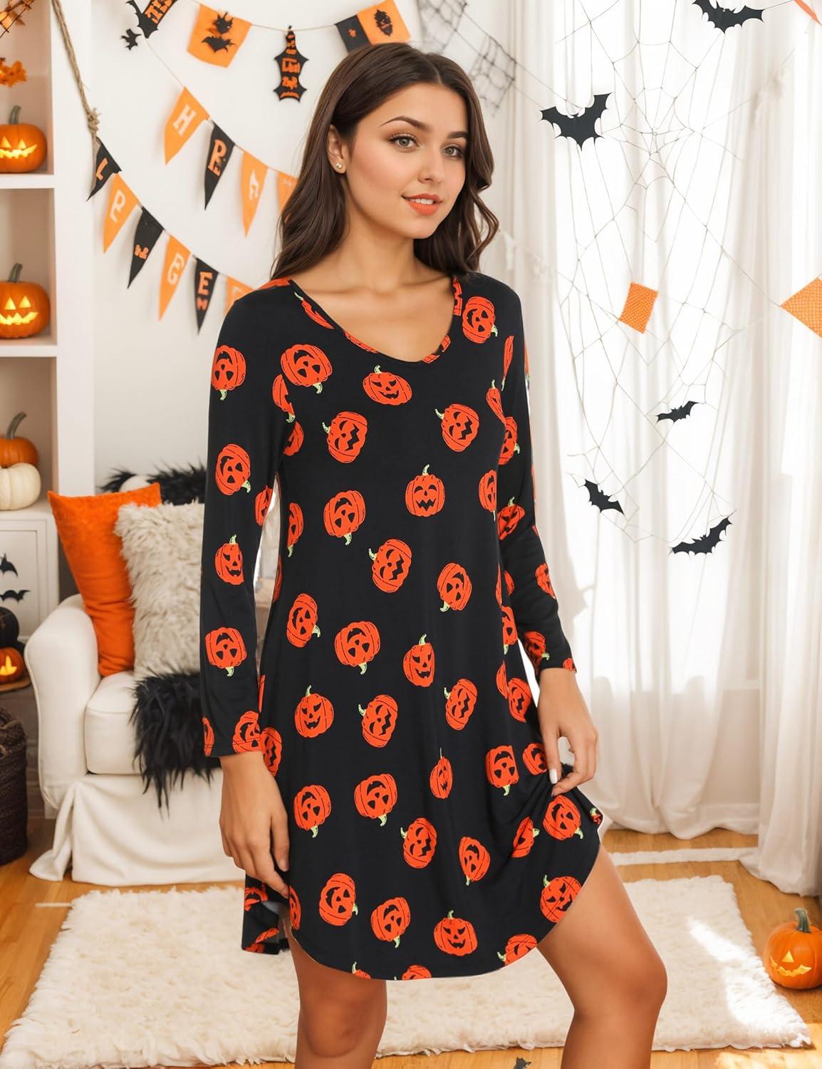 imageGYS Womens Bamboo Viscose Nightgown Super Soft Lightweight Night Shirts for SleepingCrewneck Pumpkin