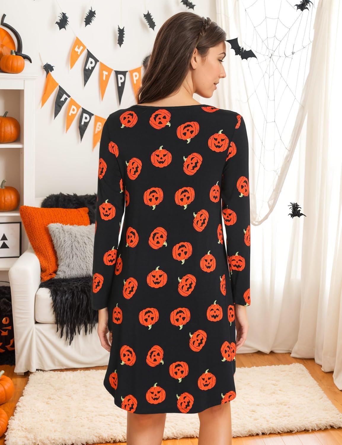 imageGYS Womens Bamboo Viscose Nightgown Super Soft Lightweight Night Shirts for SleepingCrewneck Pumpkin