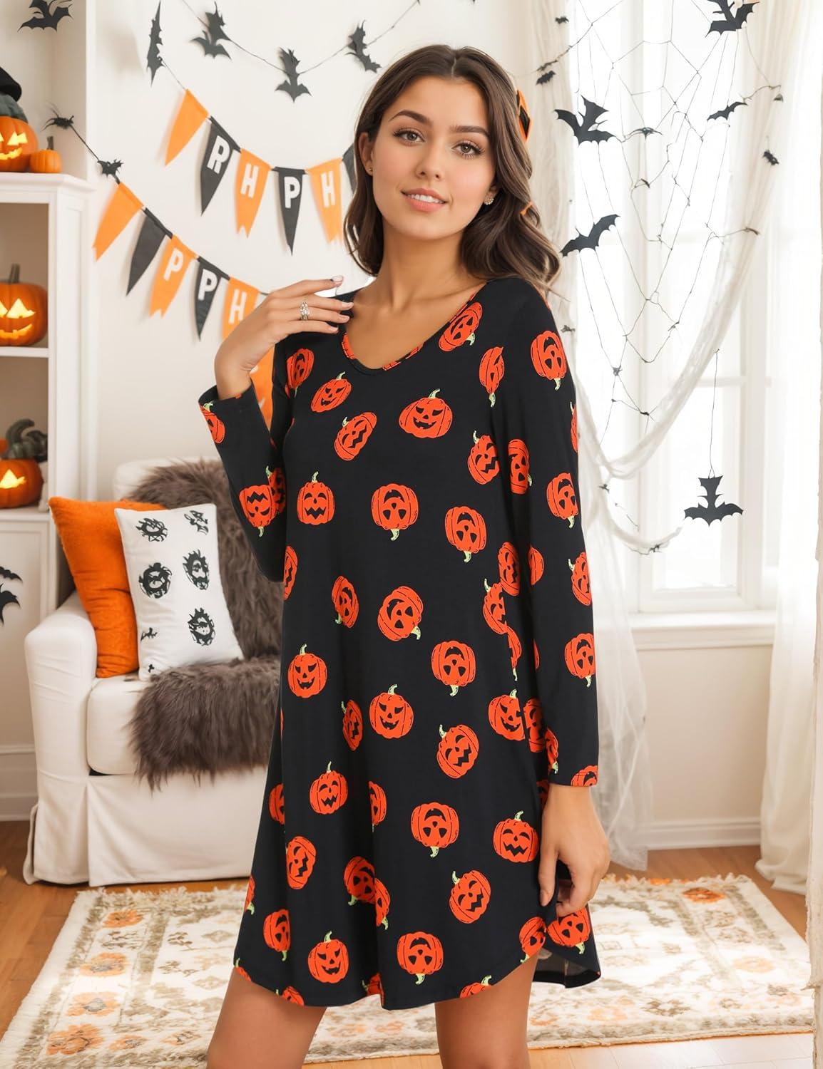 imageGYS Womens Bamboo Viscose Nightgown Super Soft Lightweight Night Shirts for SleepingCrewneck Pumpkin