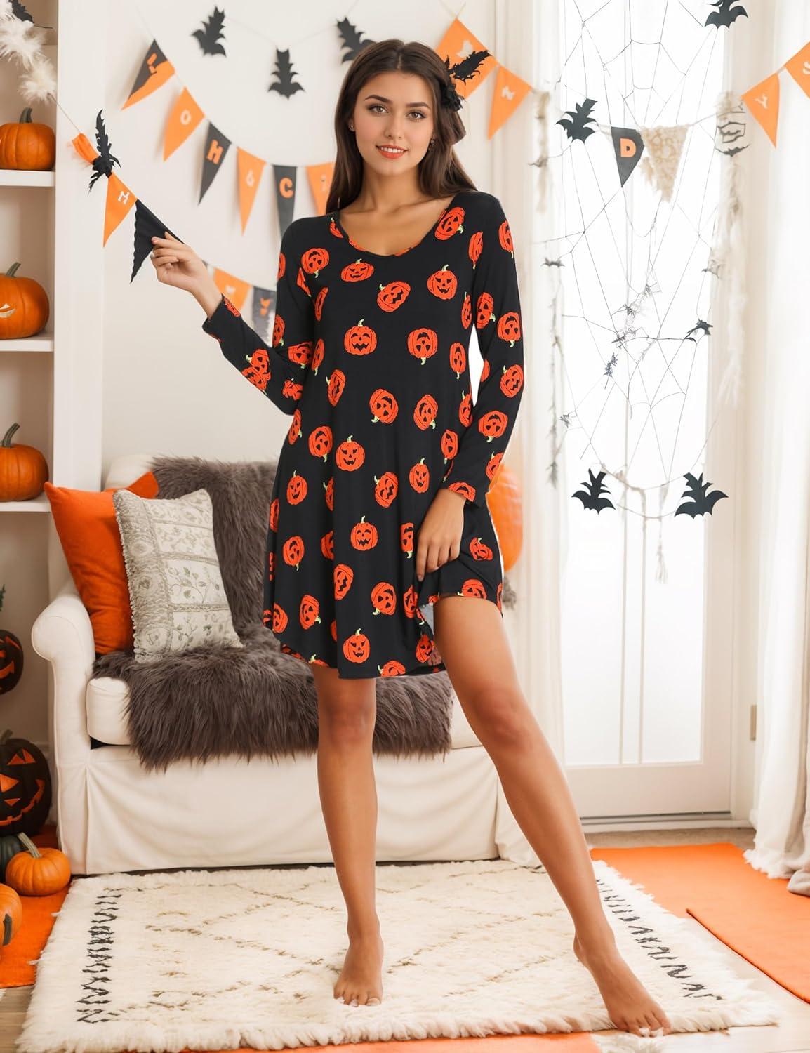 imageGYS Womens Bamboo Viscose Nightgown Super Soft Lightweight Night Shirts for SleepingCrewneck Pumpkin
