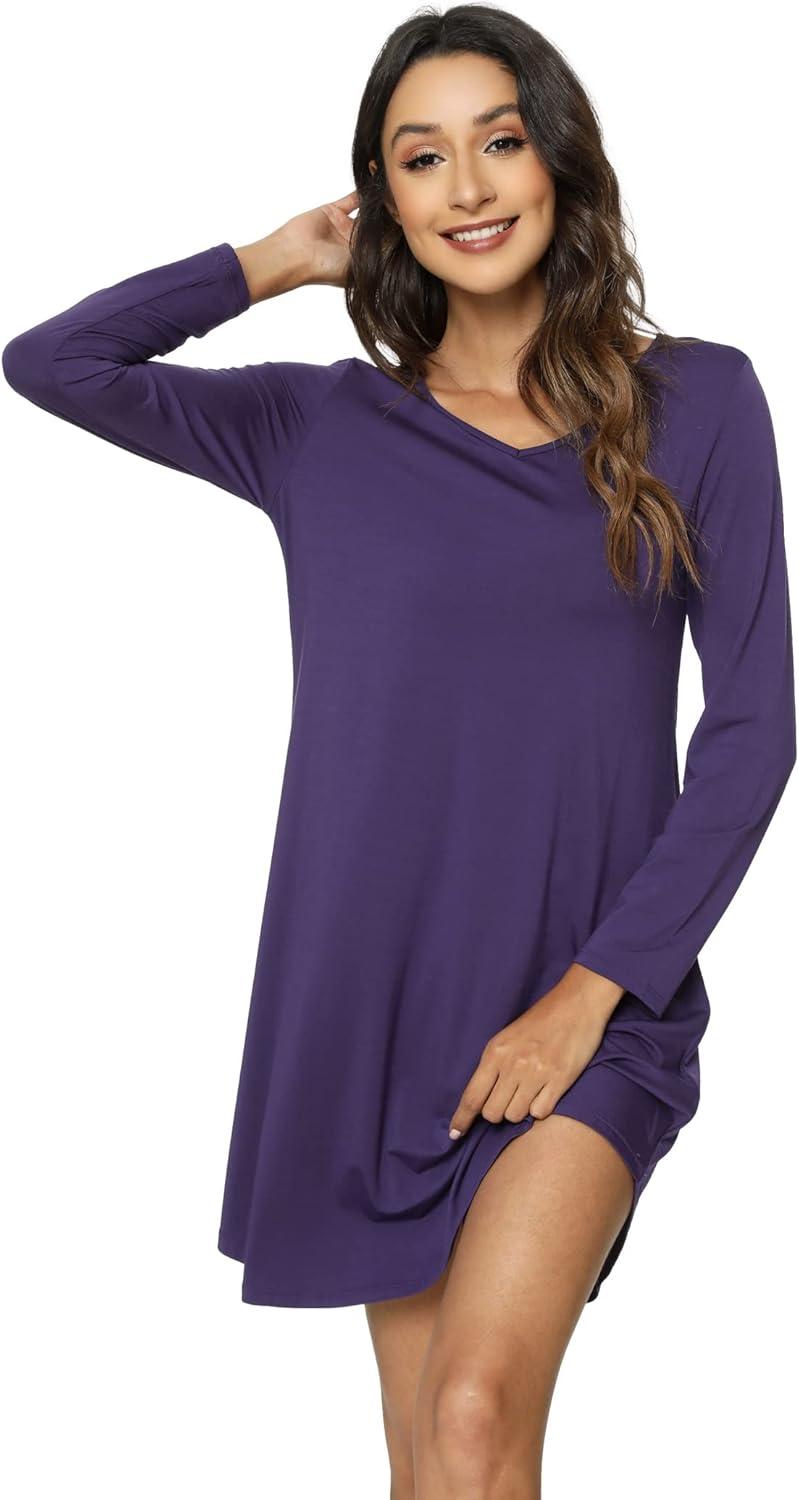 imageGYS Womens Bamboo Viscose Nightgown Super Soft Lightweight Night Shirts for SleepingCrewneck Purple